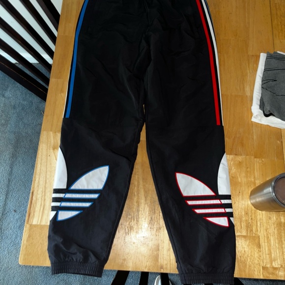 Adidas Black, Blue and Red Track Pants with Trefoil Design - Picture 1 of 4